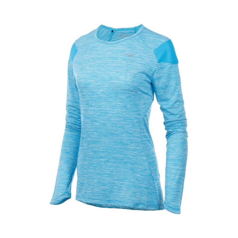 Mizuno ALPHA LONG SLEEVE 2.0 Női Futópóló Égszínkék TQE219073